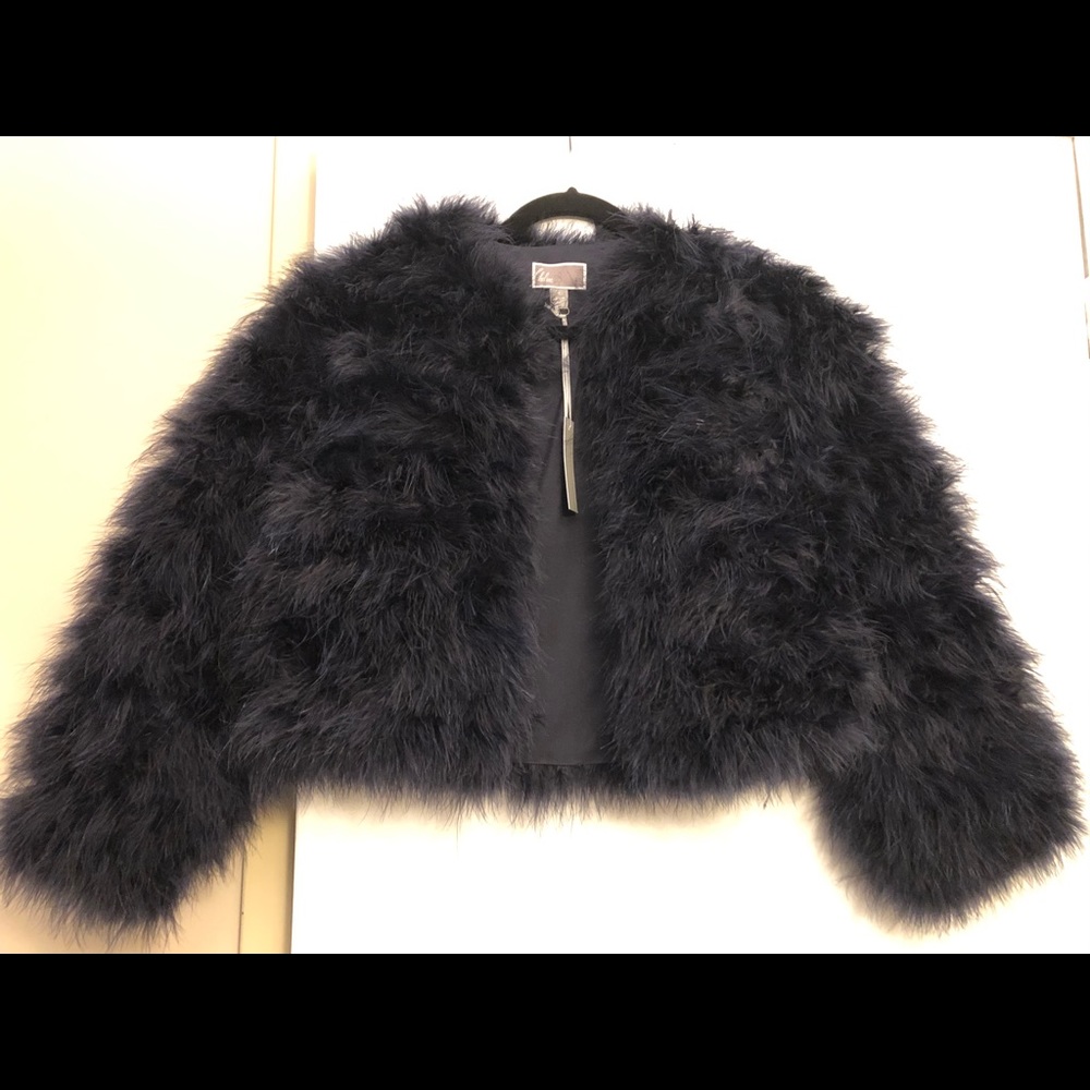 NWT Chelsea28 genuine feather crop jacket-S navy